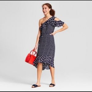 A New Day - Polka Dot One Shoulder Midi Dress